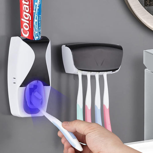 Toothbrush Dispenser-Automatic Toothpaste Squeezer And Holder Set