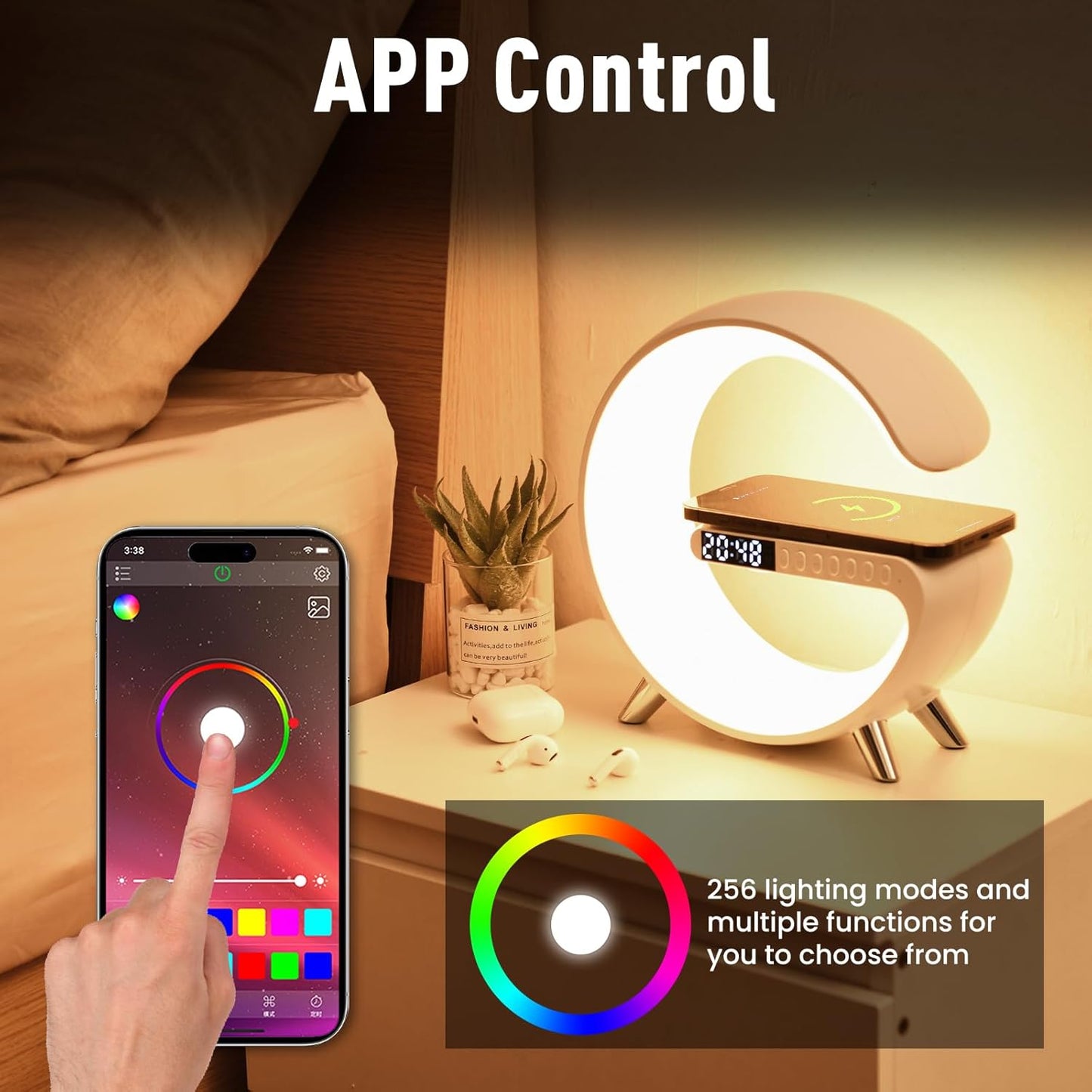 G Shaped Rgb Light Table Lamp With Wireless Charger